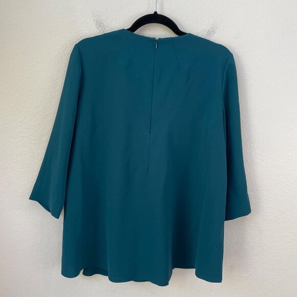 COS Womens EUR 38 Teal Pleated Front Blouse 3/4 Sleeve Shirt Top - Picture 10 of 11
